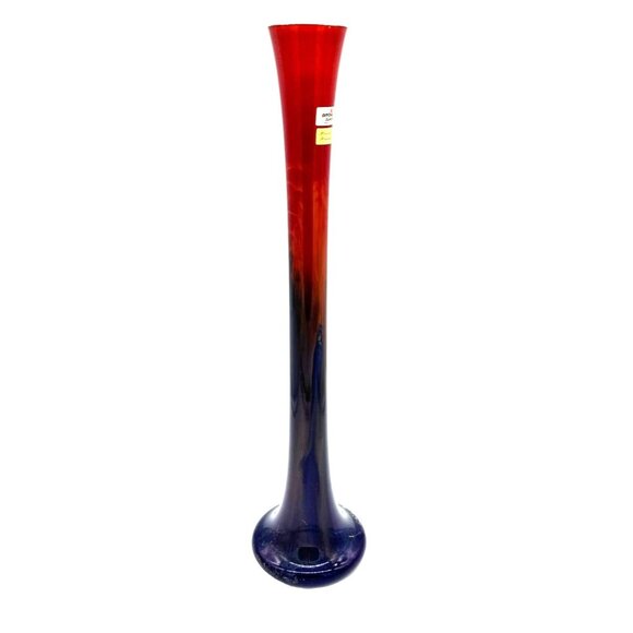 Vtg MCM Stretched Vase Ambiente Zwiesel Red & Blue Ombré Art Glass Vase 19.75" H - Picture 3 of 7